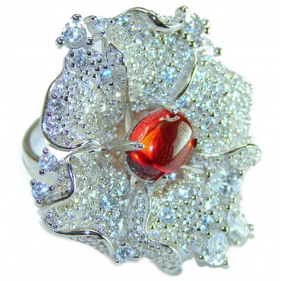 Spectacular Authentic 6.3 carat Ruby .925 Sterling Silver handmade Cocktail Ring s. 8