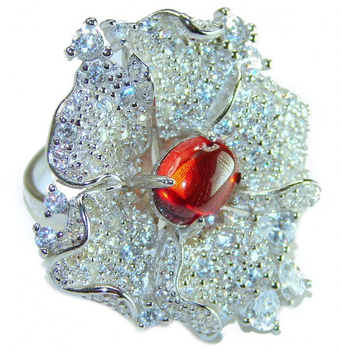 Spectacular Authentic 6.3 carat Ruby .925 Sterling Silver handmade Cocktail Ring s. 8