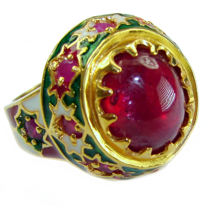 Divine Creation 10.5 carat Mozambique Ruby Enamel 18K Gold over .925 Sterling Silver handcrafted Ring s. 8 1/4