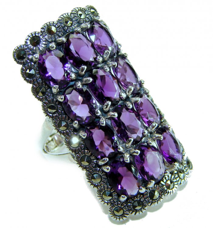 Large 22.5 carat Purple Amethyst .925 Sterling Silver Handcrafted Large Ring size 7 - video