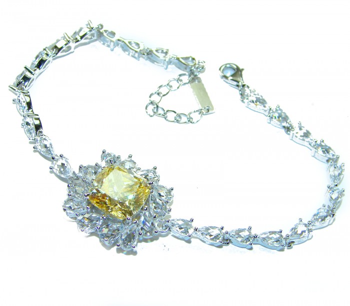 Luxurious 22.5 carat pricess cut Authentic Yellow Sapphire .925 Sterling Silver handcrafted Statement Bracelet