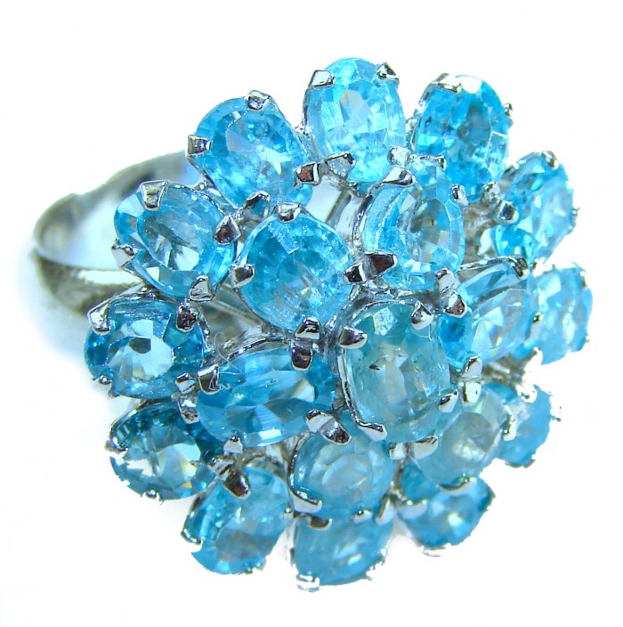 Endless Ocean 22.8 carat Swiss Blue Topaz .925 Sterling Silver handcrafted Large ring size 7 3/4