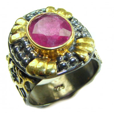 Tradition Authentic 7.3 carat Ruby 2 tones .925 Sterling Silver handmade Cocktail Ring s. 7
