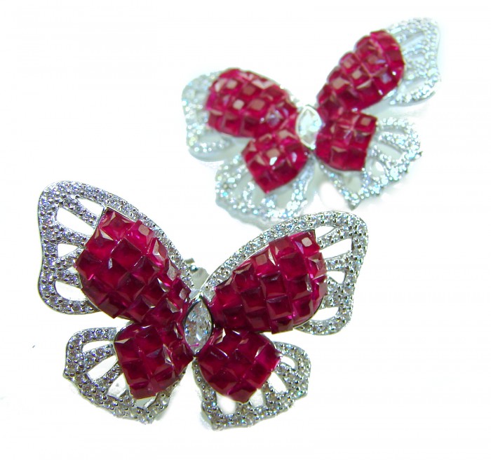 Real Beauty natural 18.2 carat Ruby Butterflies .925 Sterling Silver handcrafted earrings