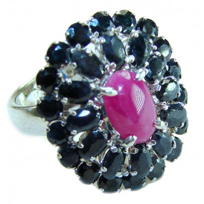 Bella Rosa Genuine 18.8 CARAT Ruby Sapphire .925 Sterling Silver Large Statement Ring size 6