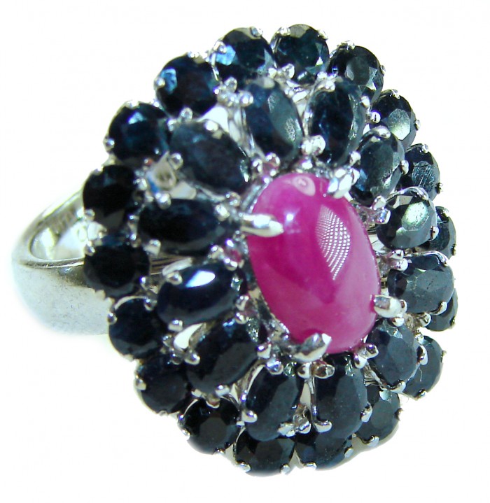 Bella Rosa Genuine 18.8 CARAT Ruby Sapphire .925 Sterling Silver Large Statement Ring size 6