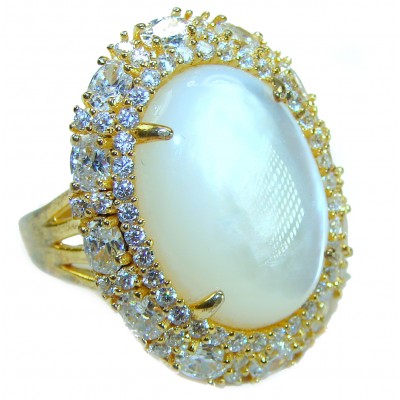 Luxurious Blister Pearl 1.03 carat lab. grown diamonds 18K Gold over .925 Sterling Silver brilliantly handcrafted ring s. 7 1/2
