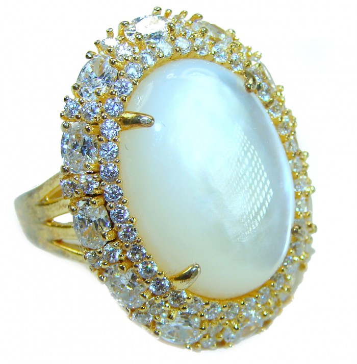 Luxurious Blister Pearl 1.03 carat lab. grown diamonds 18K Gold over .925 Sterling Silver brilliantly handcrafted ring s. 7 1/2