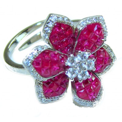 Luxurious Flower 12.5 carat natural Ruby .925 Sterling Silver handcrafted Ring size 7