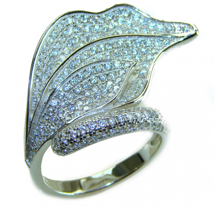 Precious Leaf 10.2 carat White Topaz .925 Silver handcrafted Cocktail Ring s. 7 1/4
