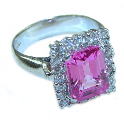 Blooming Beauty 5.8 carat Pink Sapphire .925 Silver handcrafted Cocktail Ring s. 5 1/2