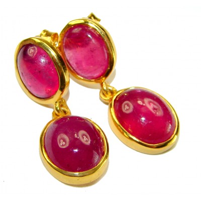 Countless Blessings Genuine 9.5 carat Authentic Mozambique Ruby 18K Gold over .925 Sterling Silver handcrafted earrings