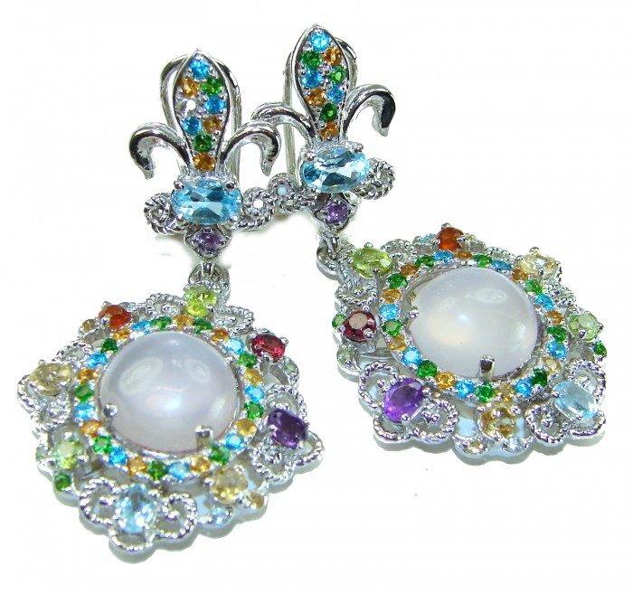 Celtic Spirit authentic fancy cut 22.5 carat Rose Quartz .925 Sterling Silver handcrafted Statement earrings