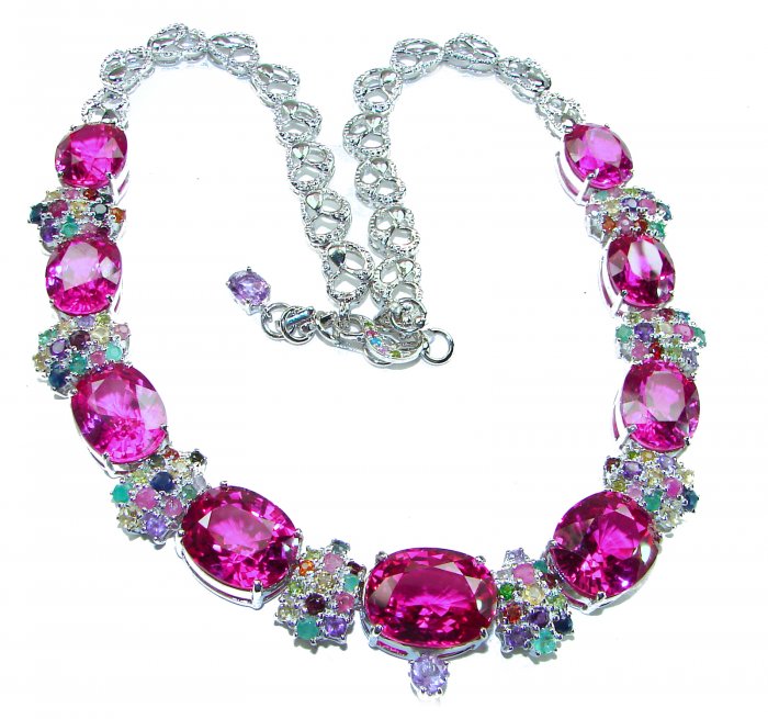 Tiffany - Magnificent 183.5 carat Pink Sapphire .925 Sterling Silver handcrafted Large Statement necklace - video
