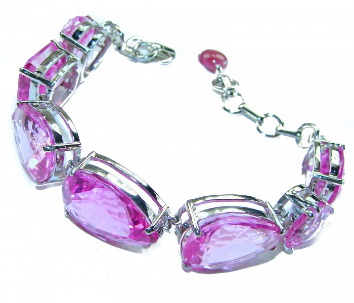 Tiffany - Magnificent Pink 125.5 carat Pink Sapphire .925 Sterling Silver handcrafted Heavy Bracelet