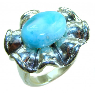 Blue Flower AAAA QUALITY Blue Larimar .925 Sterling Silver handmade Large ring size 7