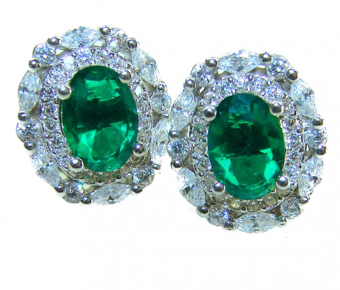 Luxurious 4.5 carat Emerald .925 Sterling Silver handmade Statement earrings
