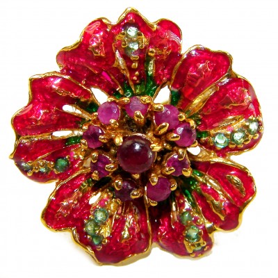 CARMEN 5.5 carat Mozambique Ruby Enamel 18K Gold over .925 Sterling Silver handcrafted Ring s. 7