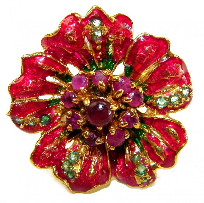 CARMEN 5.5 carat Mozambique Ruby Enamel 18K Gold over .925 Sterling Silver handcrafted Ring s. 7 - video