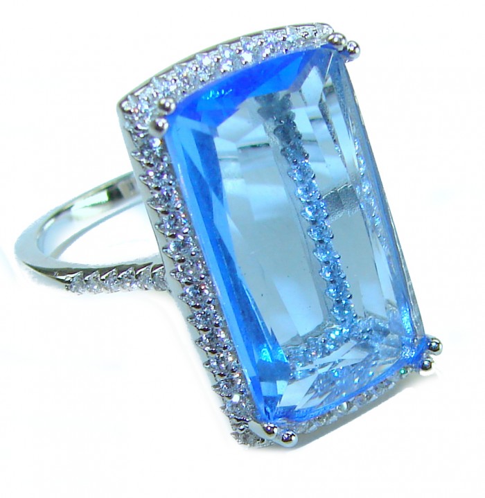 Eau Pure 14.5 carat Swiss Blue Topaz .925 Sterling Silver Handcrafted Statement Ring size 8 1/4