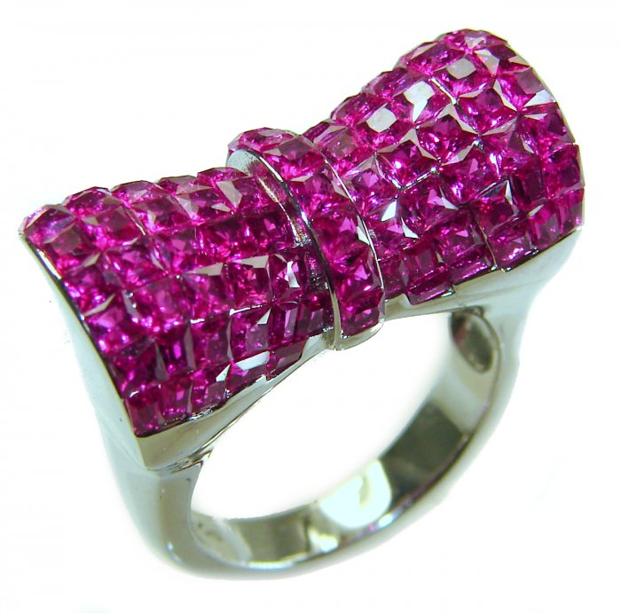 Luxurious Bow - natural 15.5 carat Ruby .925 Sterling Silver handmade Statement Ring size 6 1/2 - video