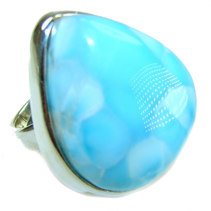 Caribbean Beauty 38.5 carat Genuine perfectly Blue Larimar .925 Sterling Silver handmade LARGE ring size 8 adjustable