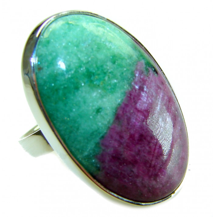 Authentic Ruby in Zoisite .925 Sterling Silver handmade Cocktail Ring s. 8 adjustable