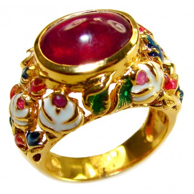 Divine Creation 10.5 carat Mozambique Ruby Enamel 18K Gold over .925 Sterling Silver handcrafted Ring s. 7