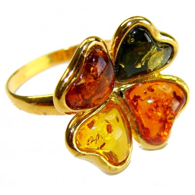 Beauty of the Nature Baltic Amber 14K Gold over .925 Sterling Silver handcrafted ring; s. 6 1/4