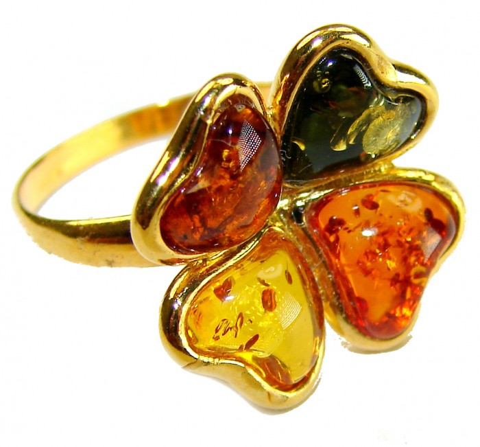 Beauty of the Nature Baltic Amber 14K Gold over .925 Sterling Silver handcrafted ring; s. 6 1/4