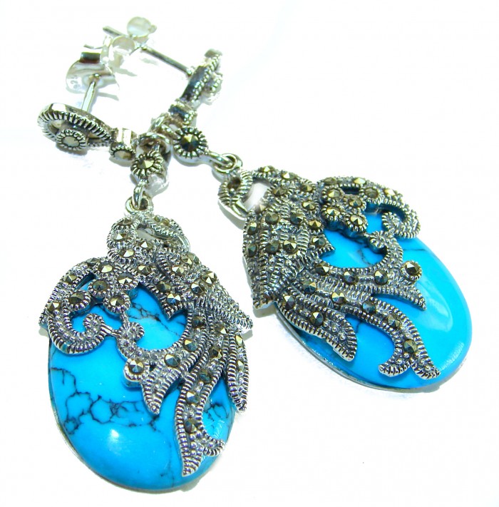 LARGE - Spectacular Peacocks Blue Turquoise .925 Sterling Silver handcrafted Earrings