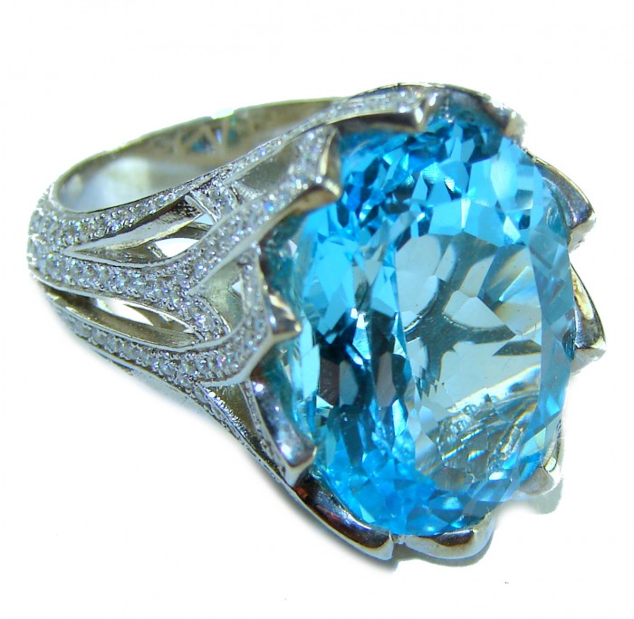 Pacifica 32.8 carat Swiss Blue Topaz .925 Sterling Silver handcrafted Large ring size 6