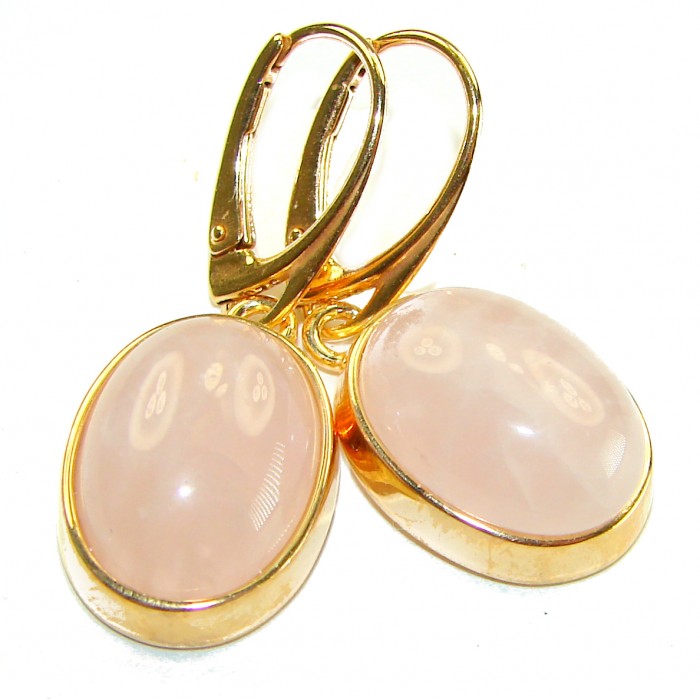 Authentic 10.2 carat Rose Quartz 14K Gold over .925 Silver handcrafted Statement earrings