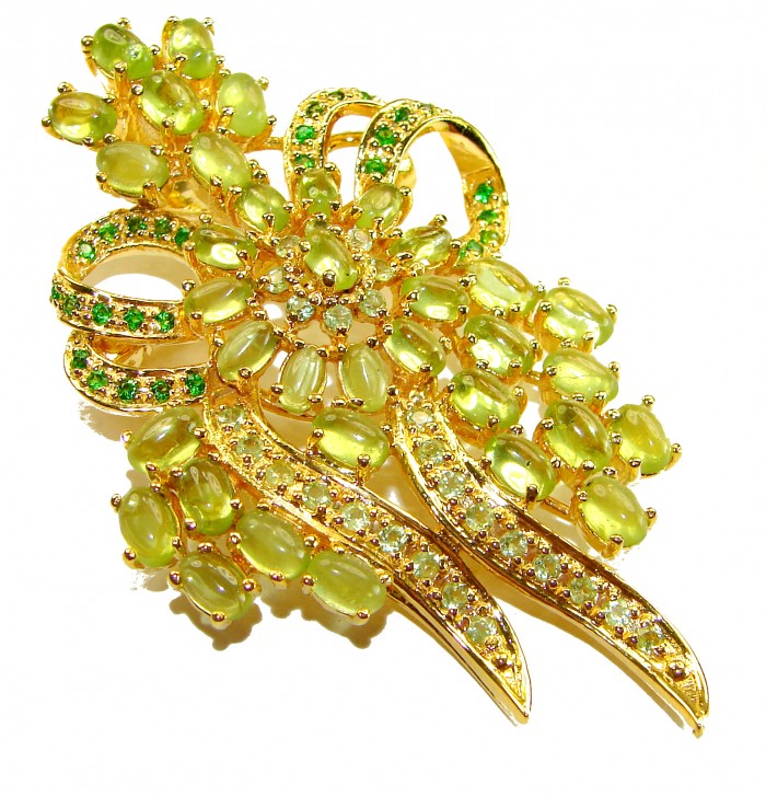 Precious Genuine 65.5 carat Peridot from Egypt .925 Sterling Silver dipped on 18K Gold handmade Pendant - Brooch
