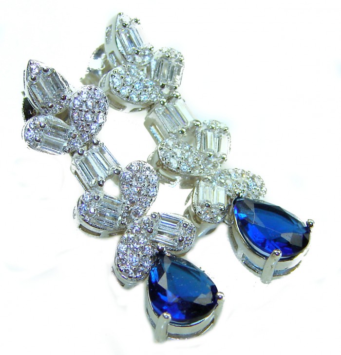 Art Deco - Luxurious natural 10.5 carat Sapphire .925 Sterling Silver Perfectly handcrafted earrings