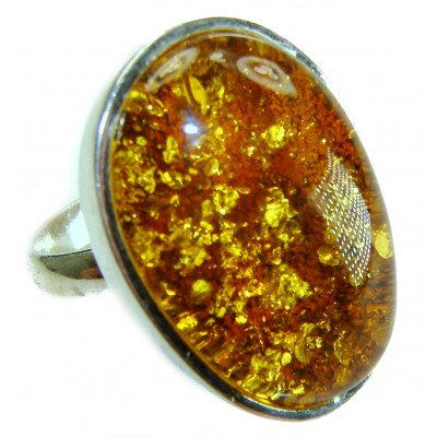 Beauty of the Nature Baltic Amber .925 Sterling Silver handcrafted ring; s. 7 adjustable