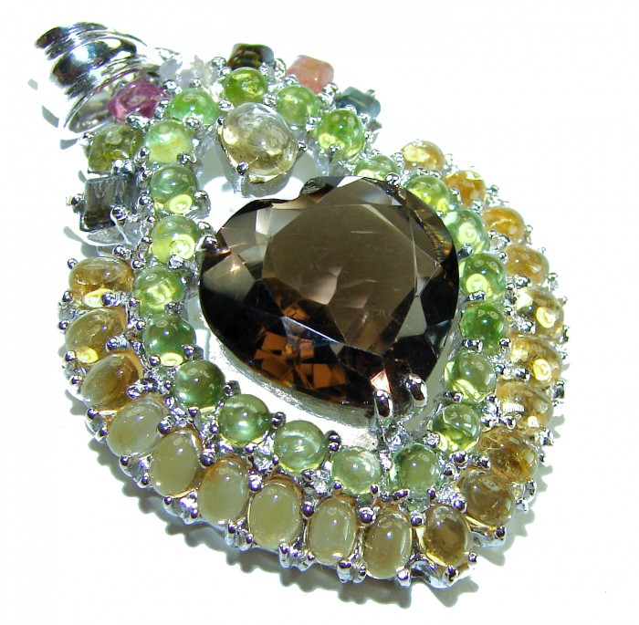 PRECIOUS HEART 25.5 carat SMOKY TOPAZ - Prasolite .925 Sterling Silver handcrafted pendant