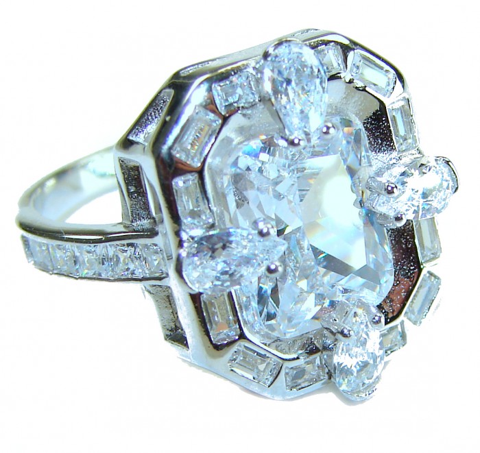 Art Deco 8.6 ctw White Topaz .925 Sterling Silver handcrafted Statement Ring size 8