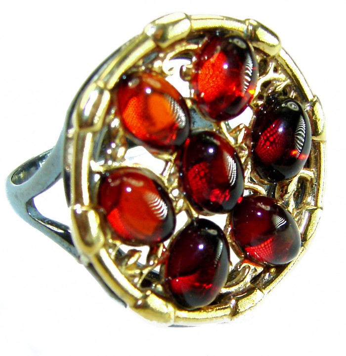 Beauty of the Nature Baltic Amber 2 tones .925 Sterling Silver handcrafted ring; s. 8 1/4