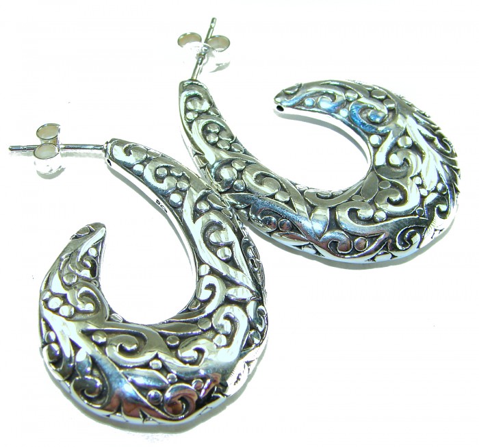 1 5/8 inches long - Free Spirit bohemian Style .925 Sterling Silver handmade Bali made Oversized Earrings