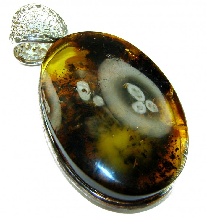 Prehistoric cognac Authentic Baltic Amber .925 Sterling Silver beautifully handcrafted Pendant