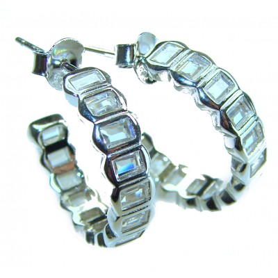 Allure Natural 12.2 carat White Topaz .925 Sterling Silver handcrafted hoop earrings