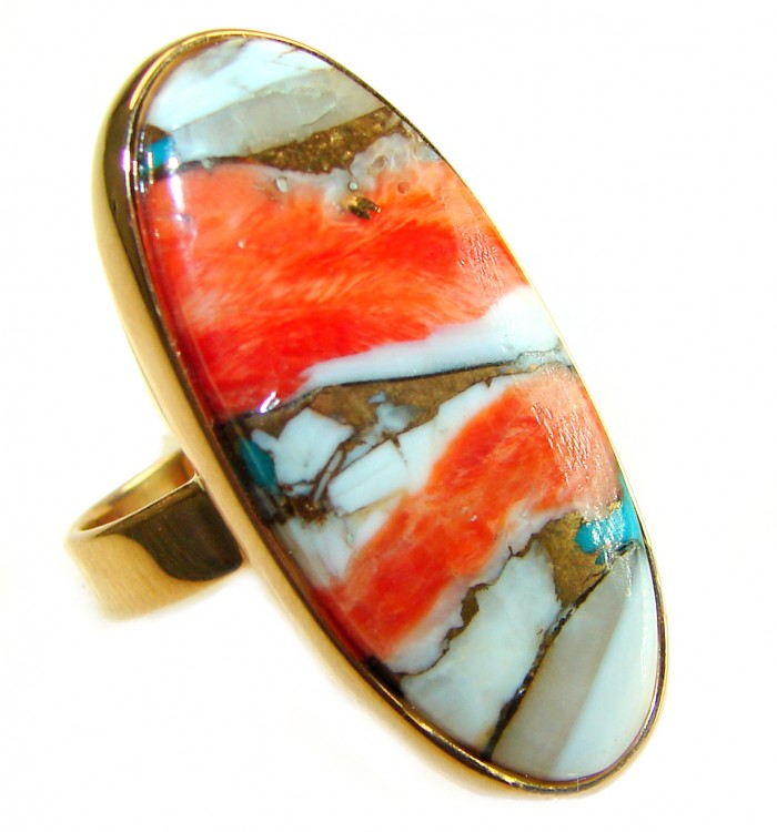Rare 29.5 carat Oyster Turquoise 18K Gold over .925 Sterling Silver handcrafted Large ring; s. 6 adjustable