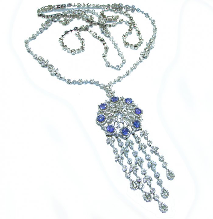 Elizabeth 32 inches Natural luxurious Floral design 55.5 carat Tanzanite .925 Silver handcrafted Necklace - video