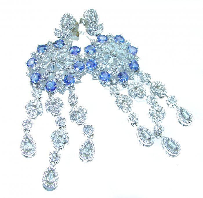 Elizabeth Natural luxurious Floral design 28.5 carat Tanzanite .925 Silver handcrafted earrings - video