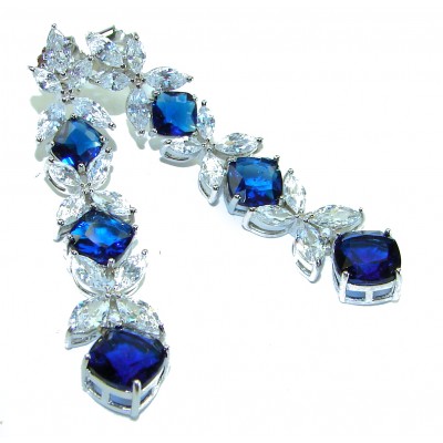 Gabriella 15.2 carat authentic Sapphire rhodium over .925 Sterling Silver handcrafted Statement earrings