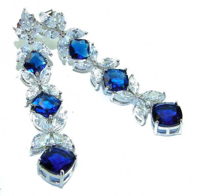 Gabriella 15.2 carat authentic Sapphire rhodium over .925 Sterling Silver handcrafted Statement earrings