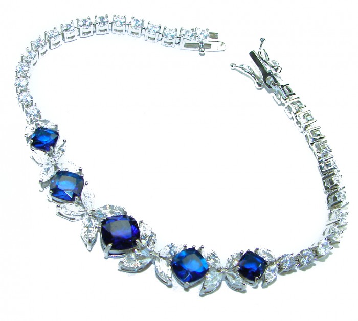 Gabriella 22.2 carat authentic Sapphire rhodium over .925 Sterling Silver handcrafted Statement Bracelet