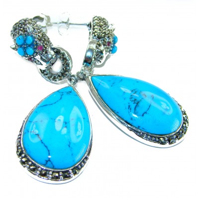 Great authentic Sleeping Beauty Turquoise .925 Sterling Silver handcrafted STATEMENT Earrings