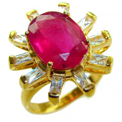 Natural 14.5 carat Ruby from Madagascar .925 Sterling Silver dipped in 22K Gold handmade Large Statement Ring size 8
